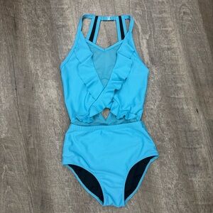 Ooh La La Blue Ruffle Mesh Dance Leotard Adult XS